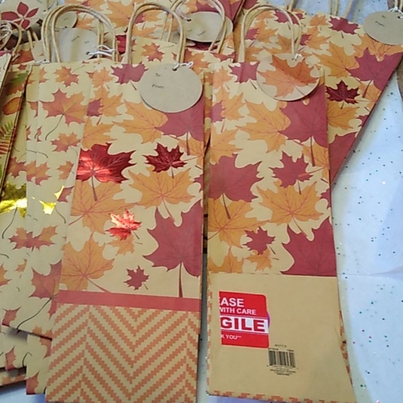 Fall Metallic Leaves Bottle Bags, set of 25 - Picture 5 of 7